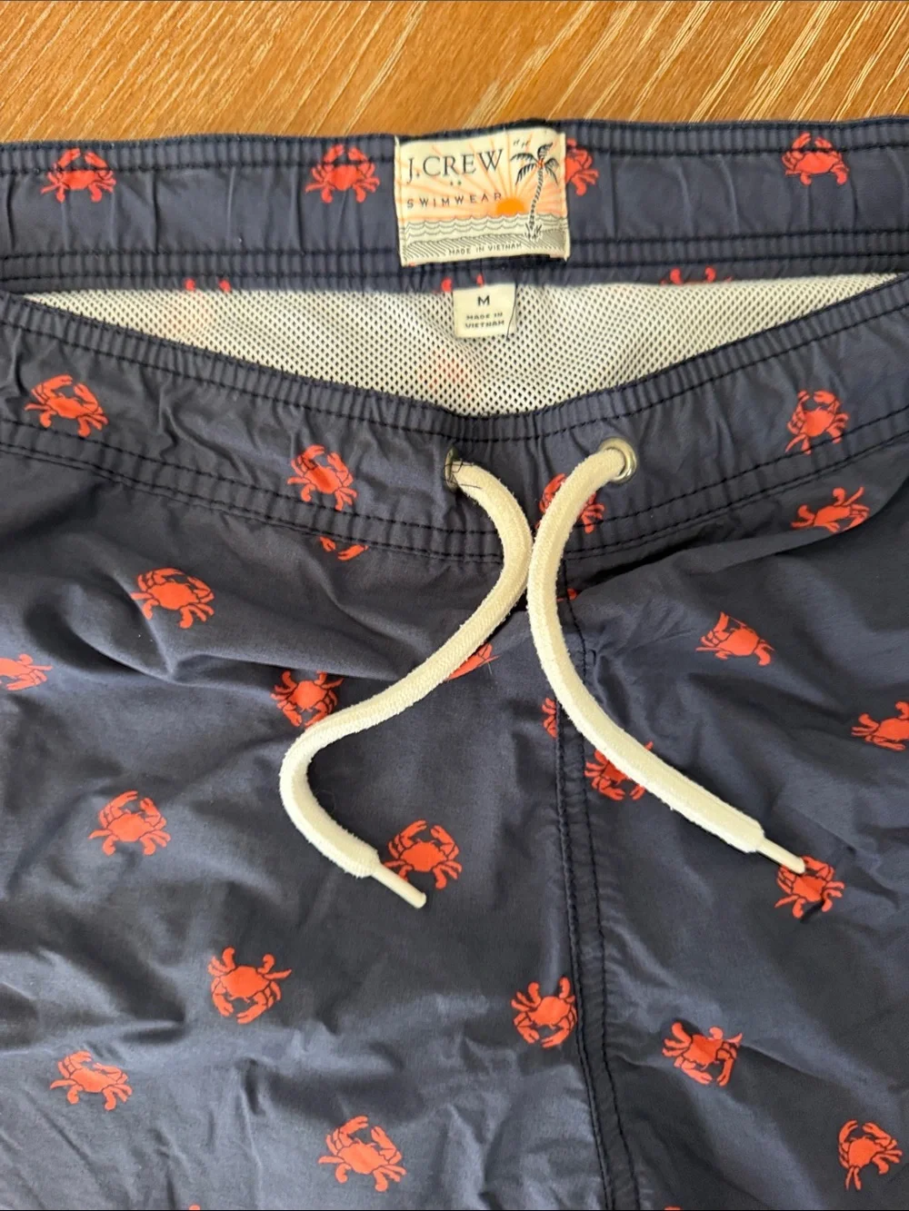 J. Crew Navy Swim Shorts with Red Crab Print